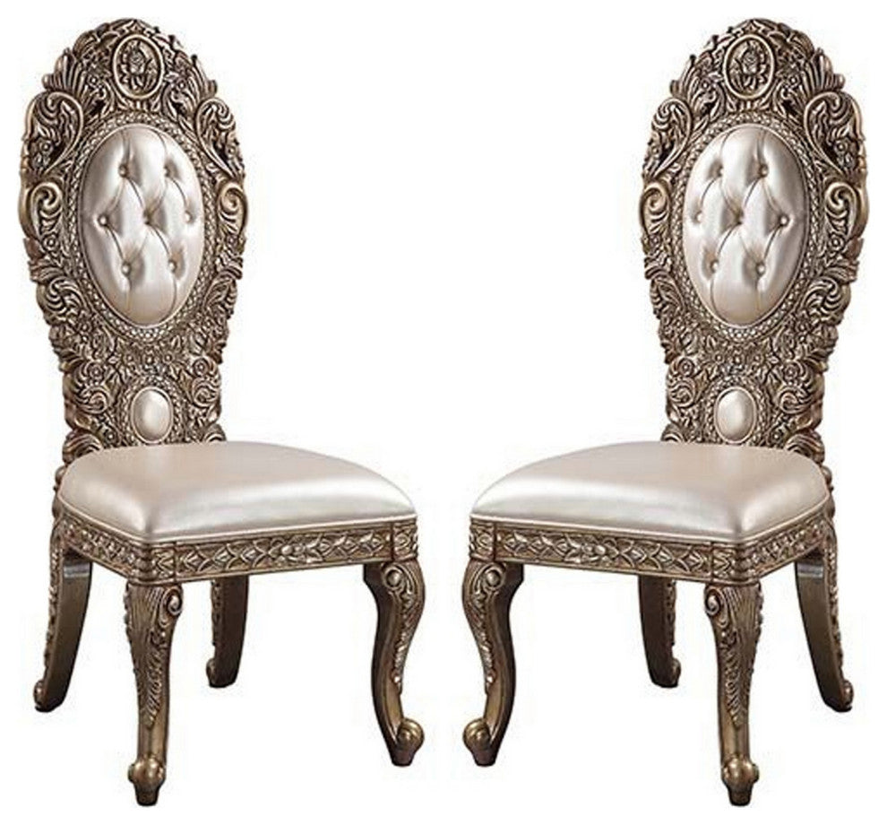 Benzara BM262221 S/2 Side Chair With Intricate Carvings & Queen Anne Legs, Brown