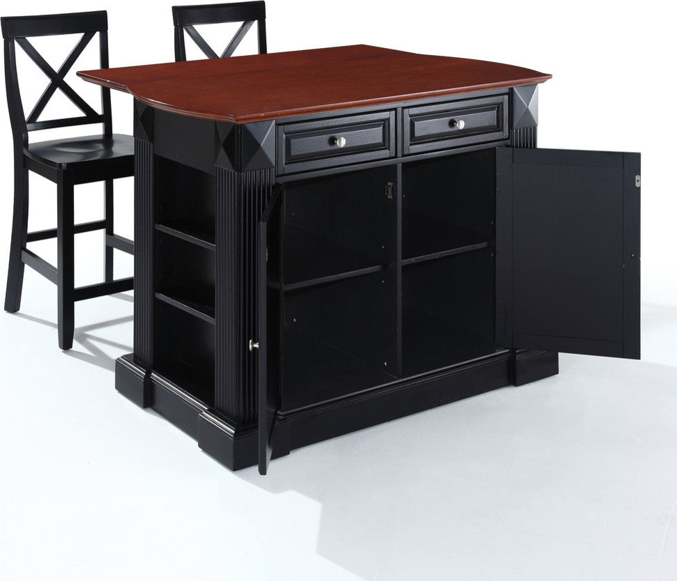 Drop Leaf Breakfast Bar Top Kitchen Island With 24" Blackx-Back Stools