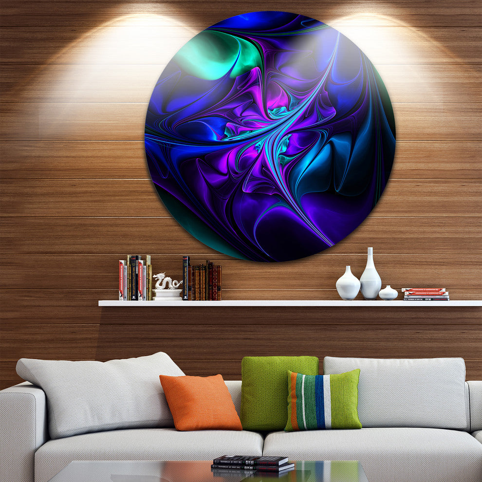Bright Blue Abstract Floral Shapes, Floral Disc Metal Wall Art, 36"