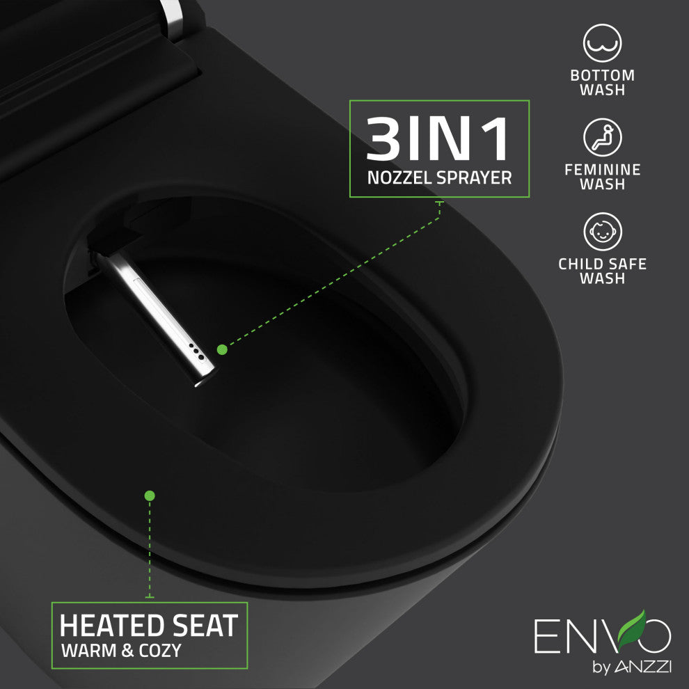 ENVO Echo Wifi Elongated Smart Toilet Bidet, Matte Black