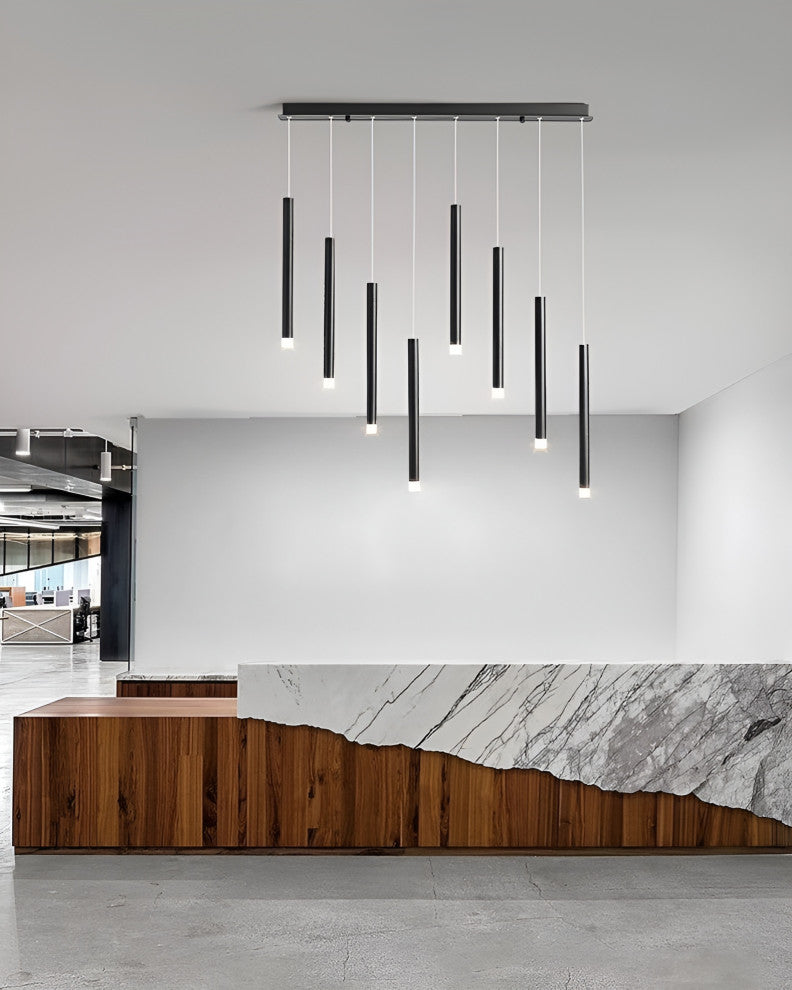 Burgdorf | Black Pendant Lamp in a Nordic Style for Kitchen, 8 Heads Black, Warm Light