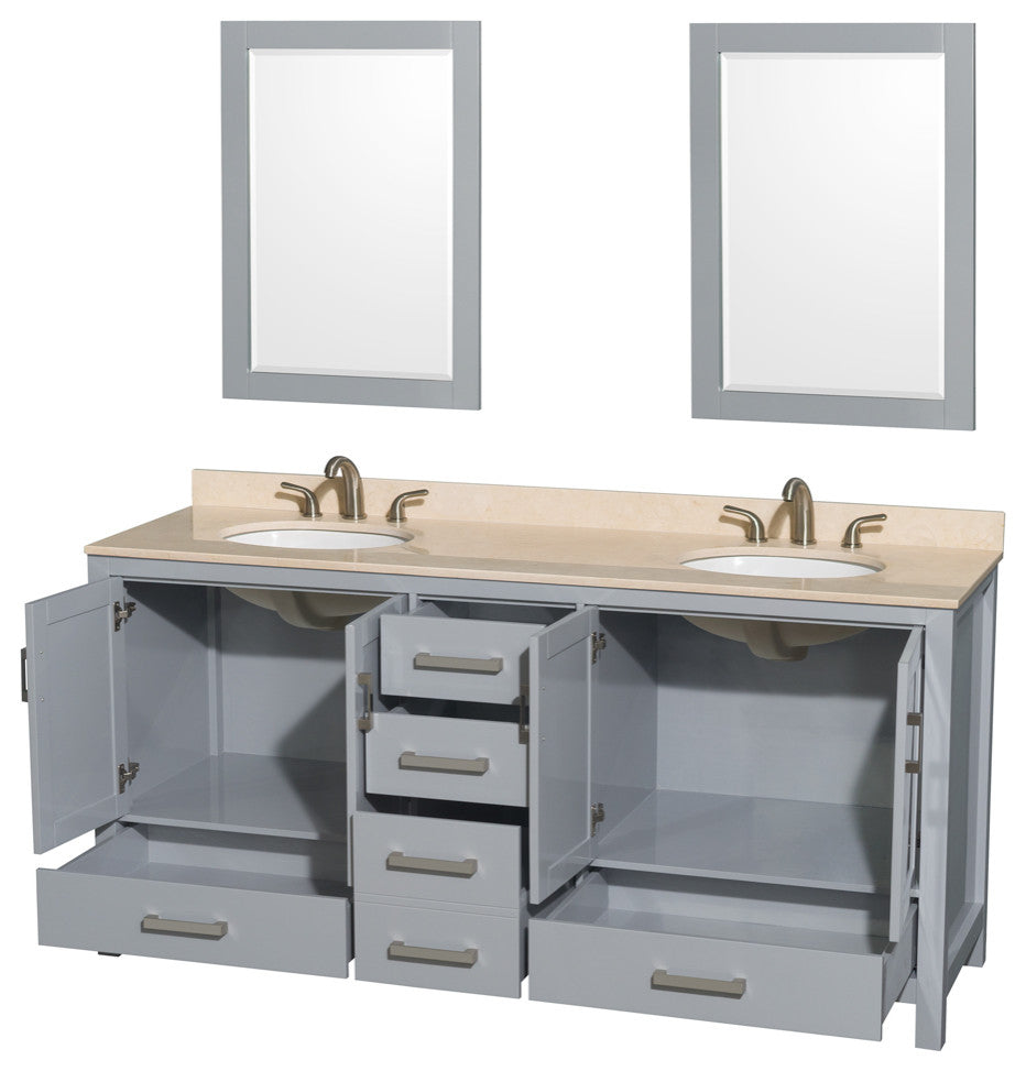 Wyndham WCS141472DGYIVUNOM24 72 inch Vanity in Gray with Ivory Marble and Round