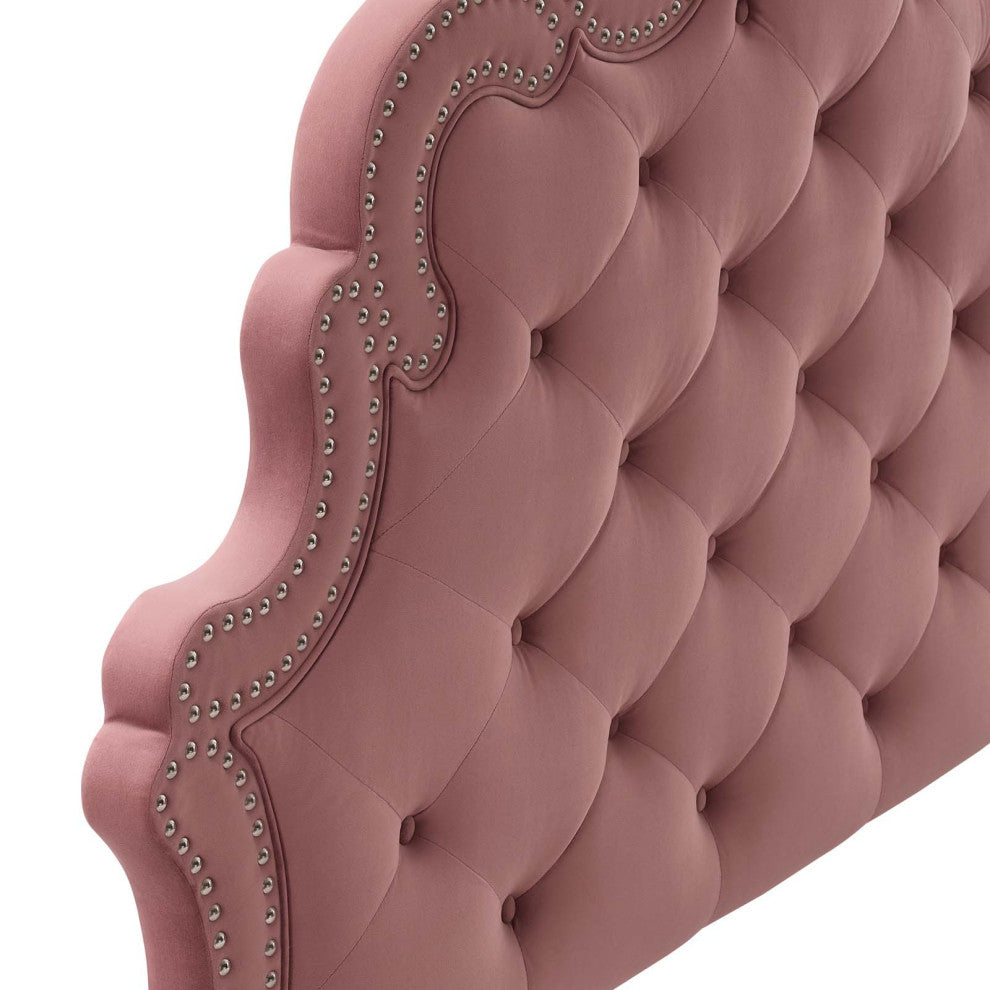 Button-Tufted Performance Velvet King/California King Headboard, Dusty Rose