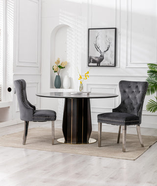 Home Beyond Tufted Velvet Wingback Dining Chairs Set of 2, Gray