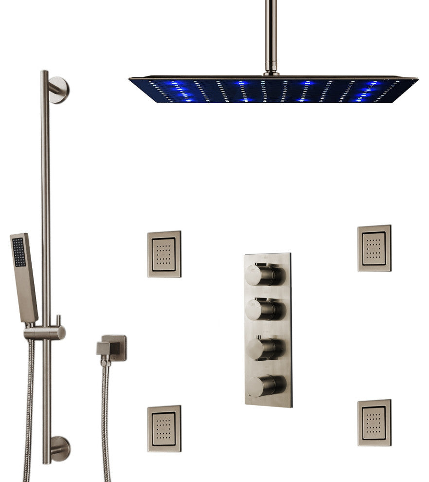 BathSelect Brushed Nickel Ceiling Mount Rainfall Shower Set With Therm