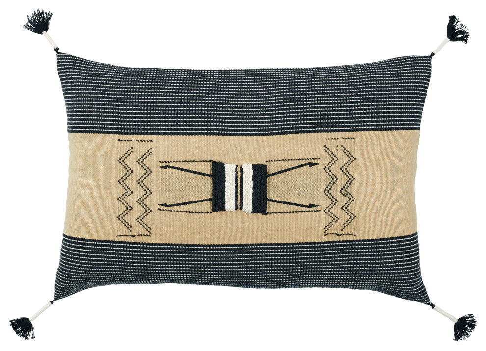 Jaipur Living Sanis Tribal Tan/Black Poly Fill Pillow 16"X24" Lumbar