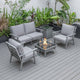 LeisureMod Walbrooke Gray Patio Conversation Set With Fire Pit, Gray