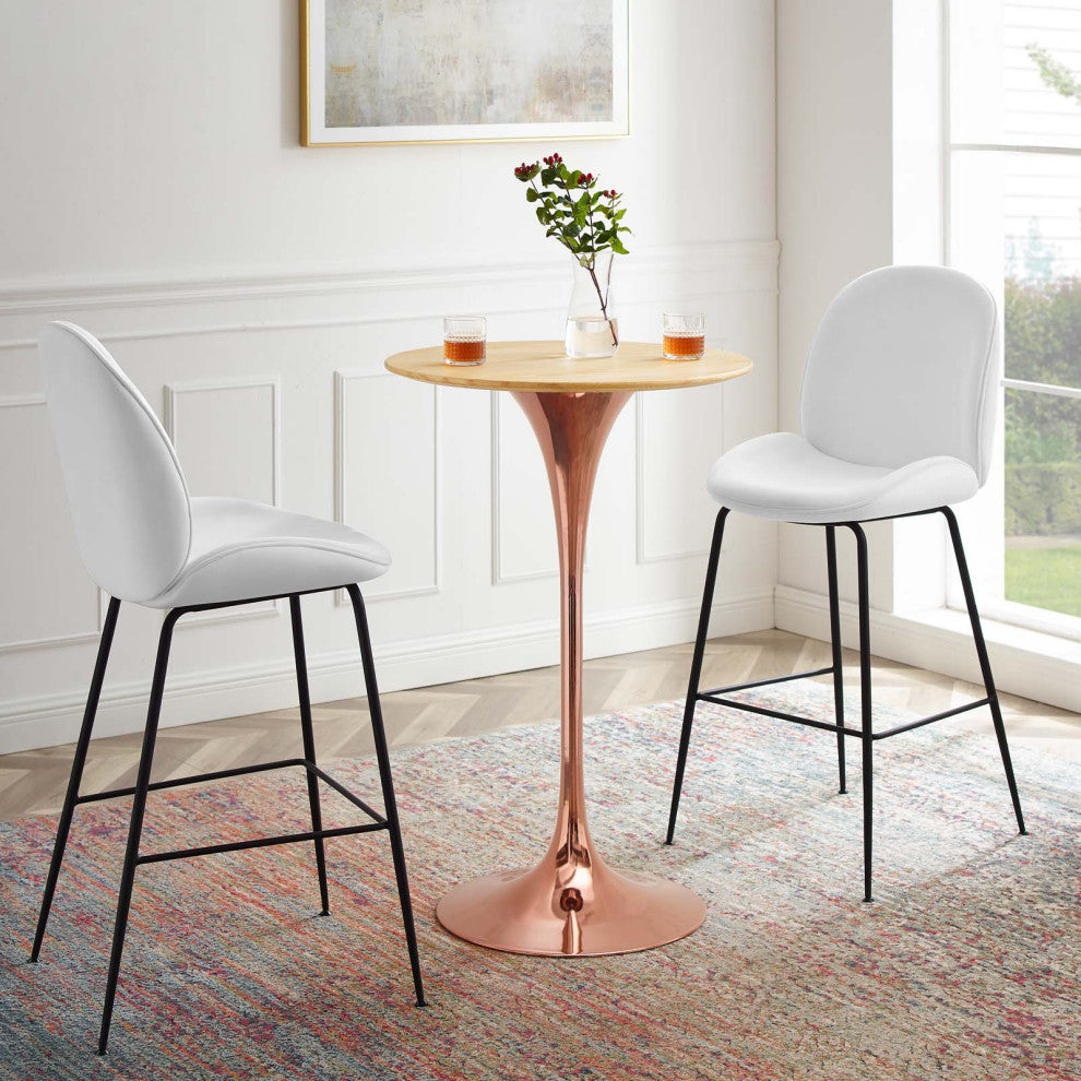 Bar Table, Round, Wood, Metal, Rose Gold Brown Natural, Modern, Bar Pub Bistro