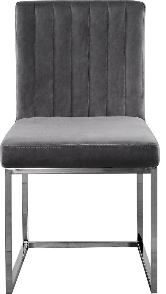 Giselle Velvet Dining Chairs, Set of 2, Gray, Chrome Base