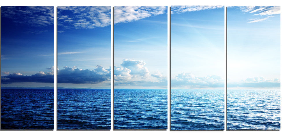 "Blue Caribbean Sea And Perfect Blue Sky" Seascape Art Canvas, 5 Panels, 60"x28"