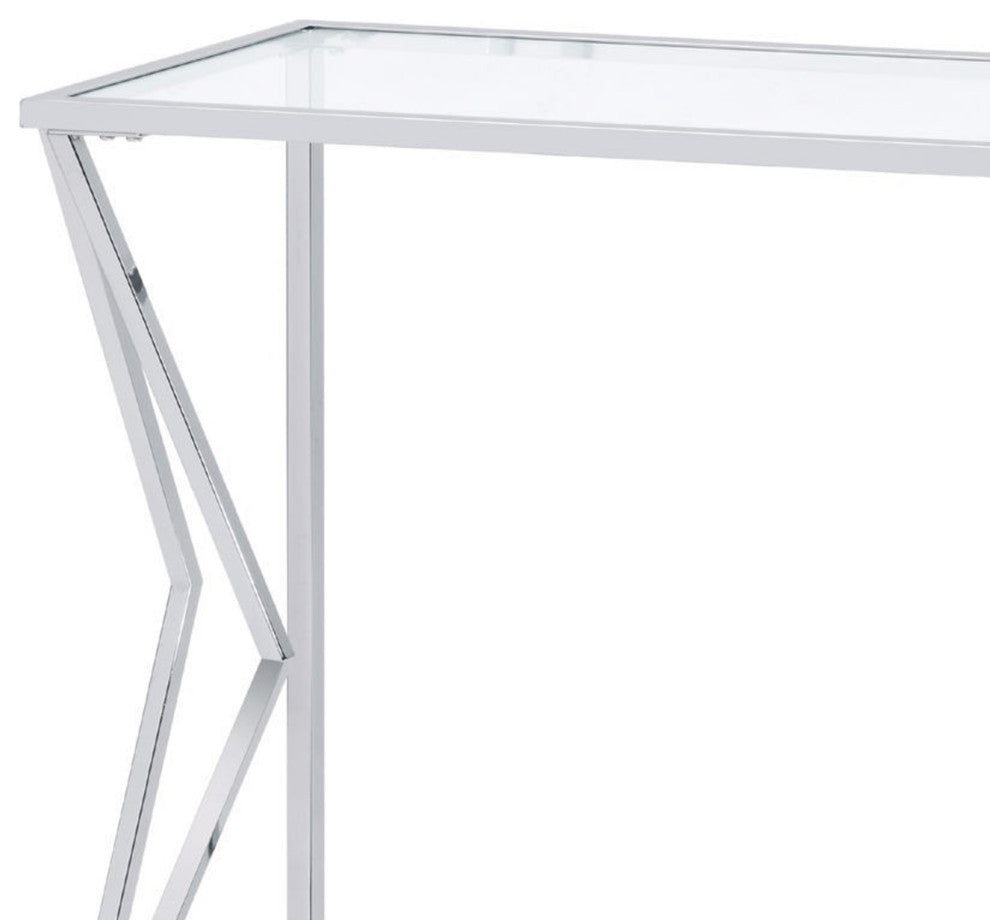 Benzara BM250392 Sofa Table With Glass Top and Bottom Shelf and Accent, Silver