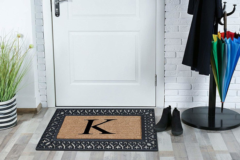 Club Border Black/Beige 18"x30" Monogrammed Doormat