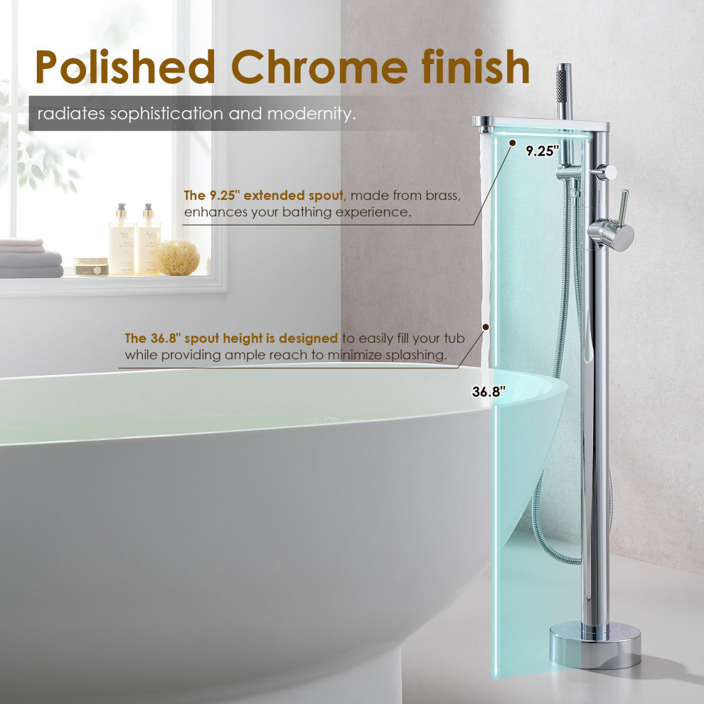 Allario Double Lever Handles Freestanding Floor Mounted Tub Filler, Polished Chome