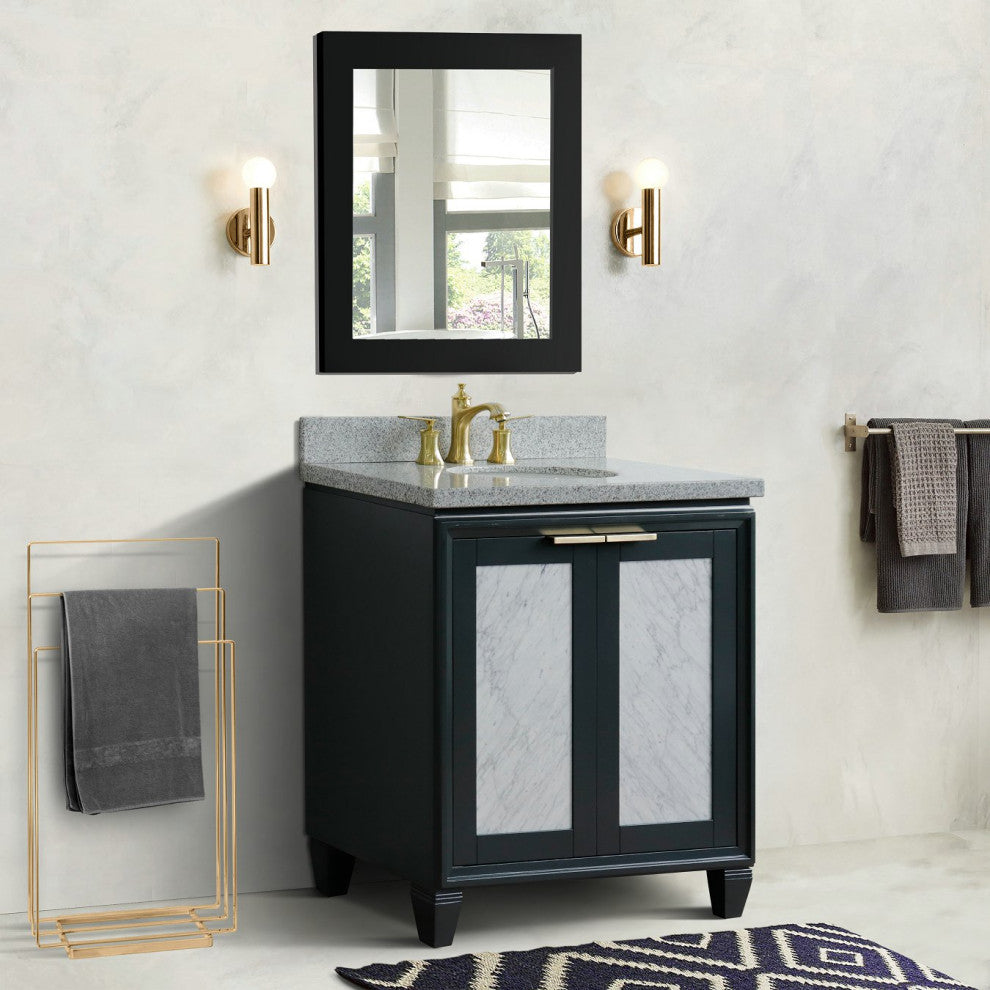 31" Single Sink Vanity, Dark Gray Finish With Gray Granite With Oval Sink