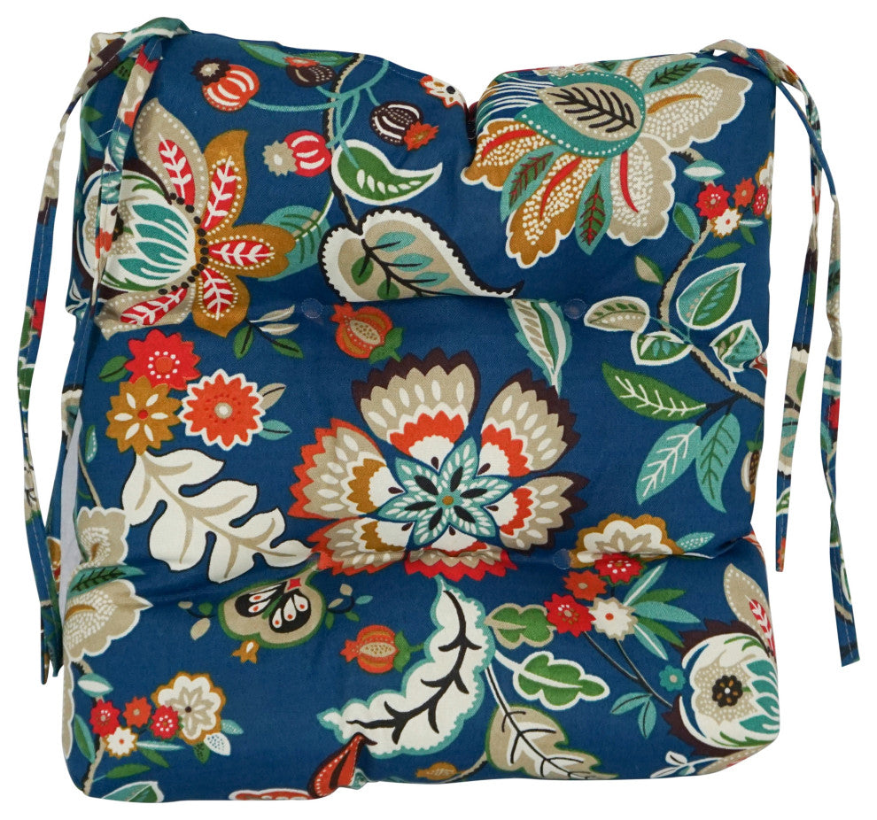 16" Patterned Outdoor Square Tufted Chair Cushions, Set of 6, Telfair Peacock