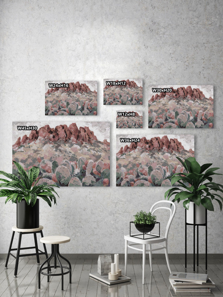 "Cactus in Red Rock" Painting Print on Wrapped Canvas, 45x30