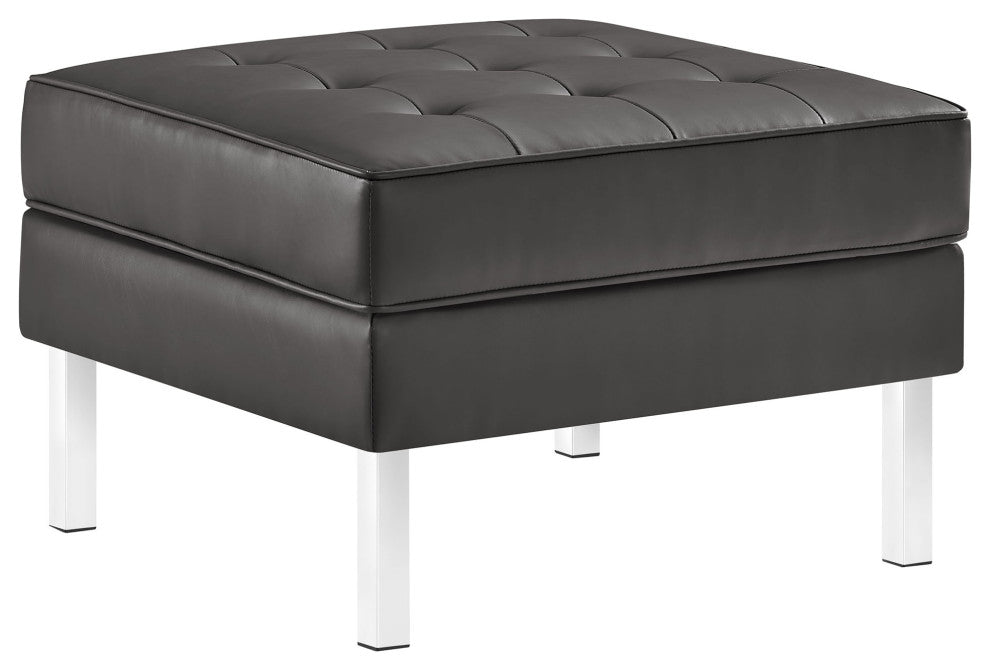 Modern Living Lounge Accent Chair Ottoman, Faux Vinyl Leather, Black Silver, Gray