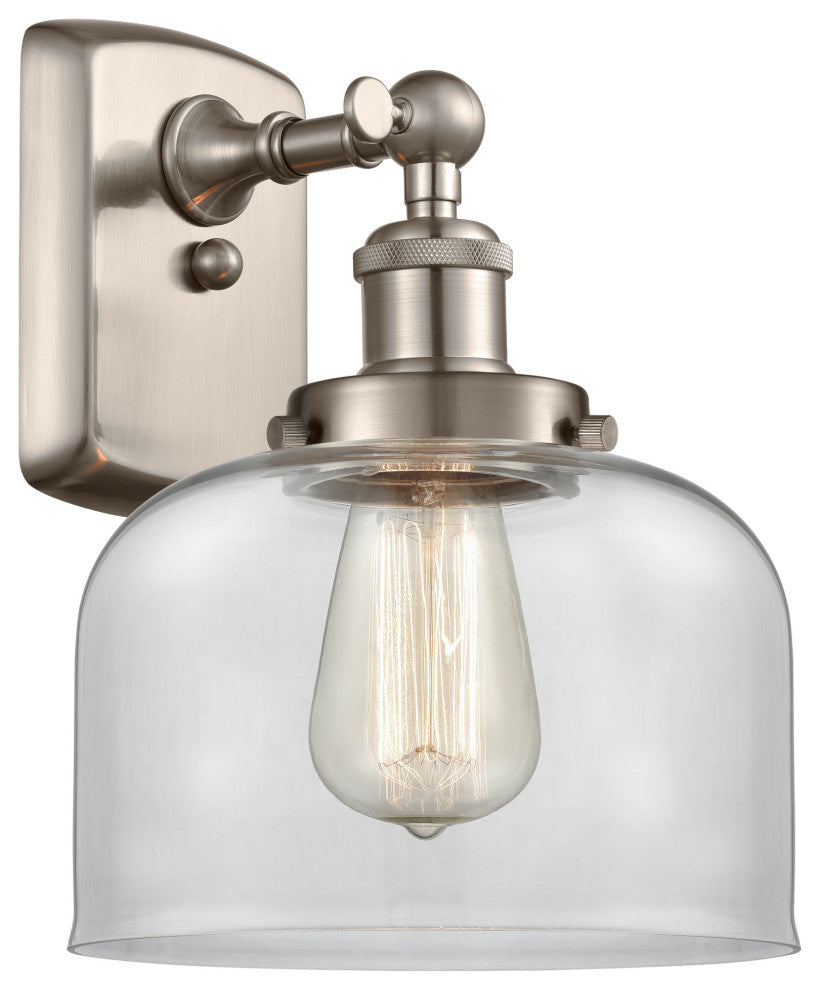 Large Bell 1-Light Sconce, Brushed Satin Nickel, Clear