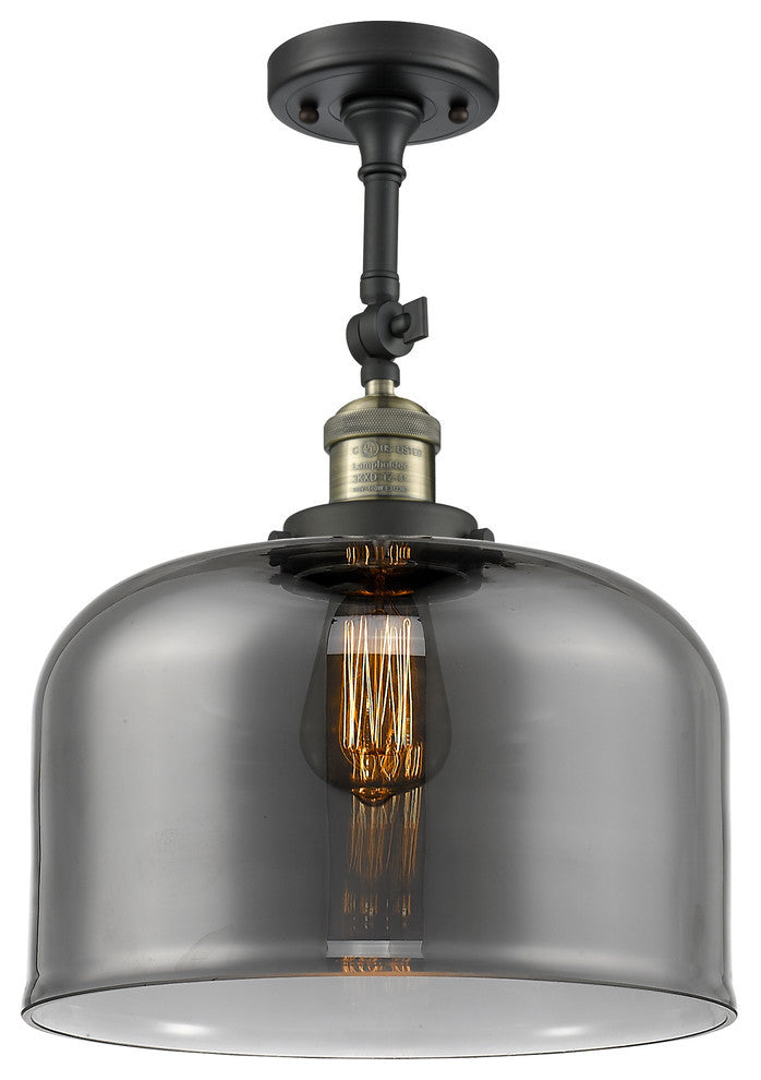 X-Large Bell 1-Light Semi-Flush Mount, Black Antique Brass, Plated Smoke