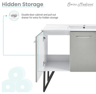 Annecy 48 Single, Brushed Grey, Two Doors, One Drawer, Bathroom Vanity