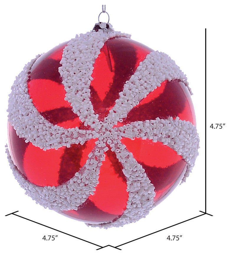 Vickerman Mc190312 4.75" Red And White Swirl Ball Ornament, 2 Per Bag