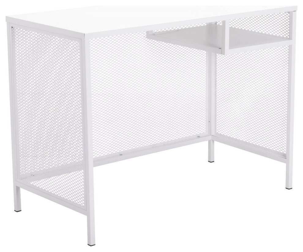 Computer Work Desk, Rectangular, Steel Metal, White, Home Business Office