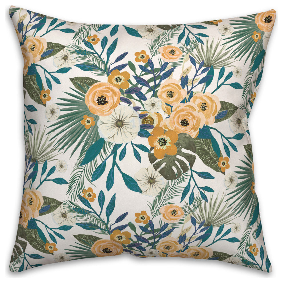 White Tropical Floral 18x18 Spun Poly Pillow