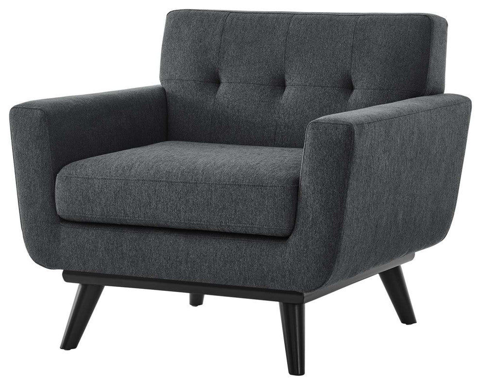 Armchair Accent Chair, Charcoal Gray, Fabric, Modern, Mid Century Lounge