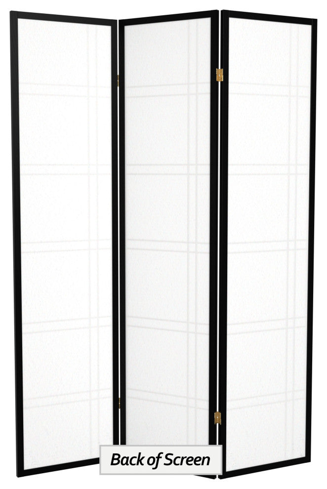6' Tall Double Cross Shoji Screen, Black, 3 Panels
