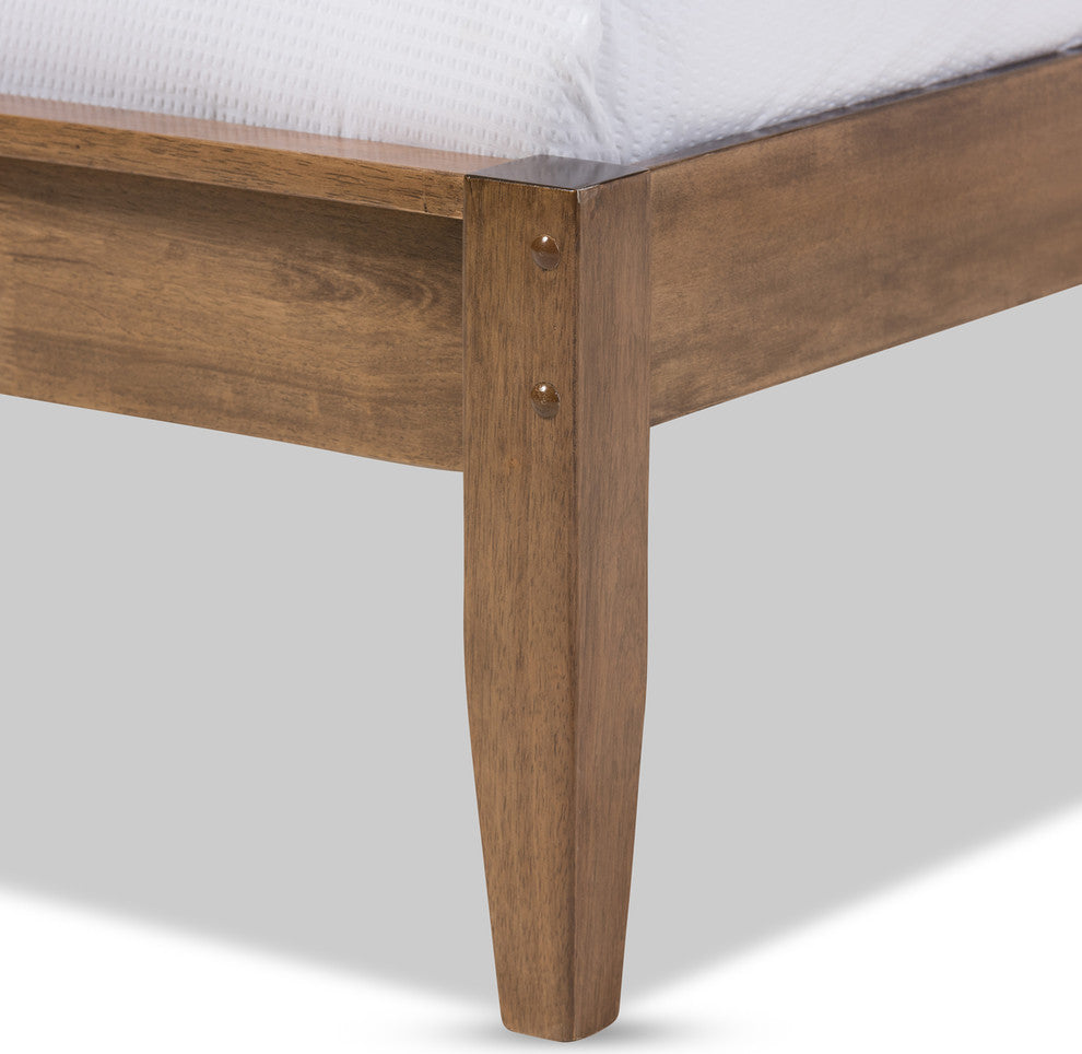 Edeline Mid-Century Solid Walnut Wood Curvaceous Slatted Queen Platform Bed