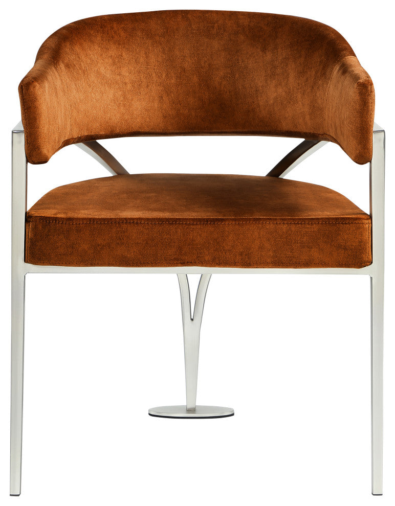 Madelyn Upholstered Dining Chair, Set of 2, Cognac, Velvet, Silver Finish