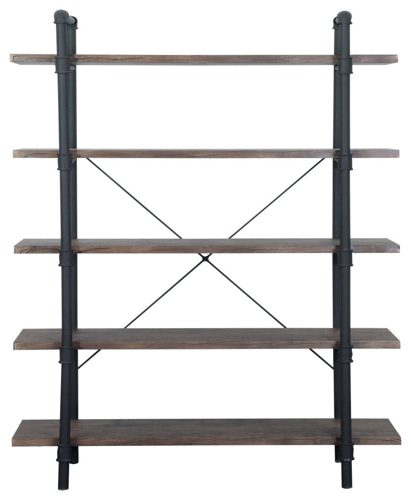 GDF Studio Clint Faux Wood Industrial Five Tier Shelf, Dark Brown/Texture Brown