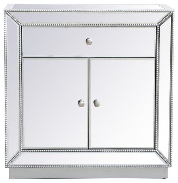 Elegant MF53002S 32"Mirrored Chest, Antique Silver