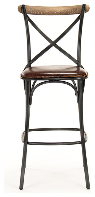 Zain Bar Stool, Black Frame, Antique Black, Brown Leather