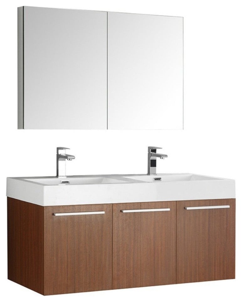 Vista 48" Teak Wall Hung Double Sink Modern Bathroom Vanity, FFT3111BN
