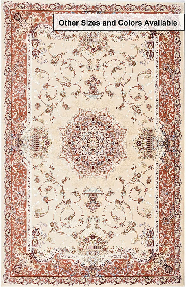 7" Round Cream Rose Traditional Pattern Area Rug