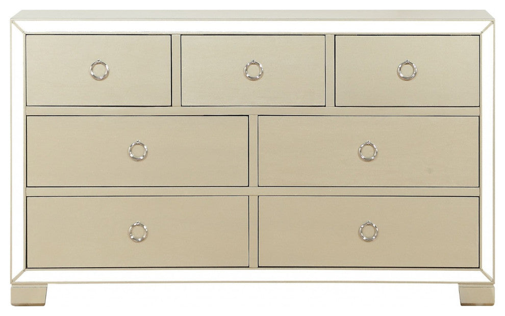HomeRoots 15" X 57" X 34" Champagne Wood Mirror Veneer Dresser