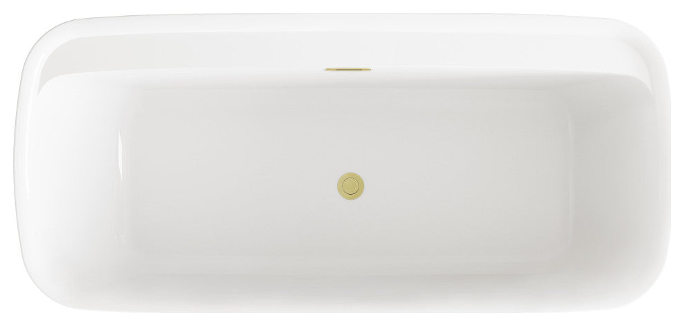 Charolette 67" Soaking Bathtub, Glossy White With Brushed Gold Trim