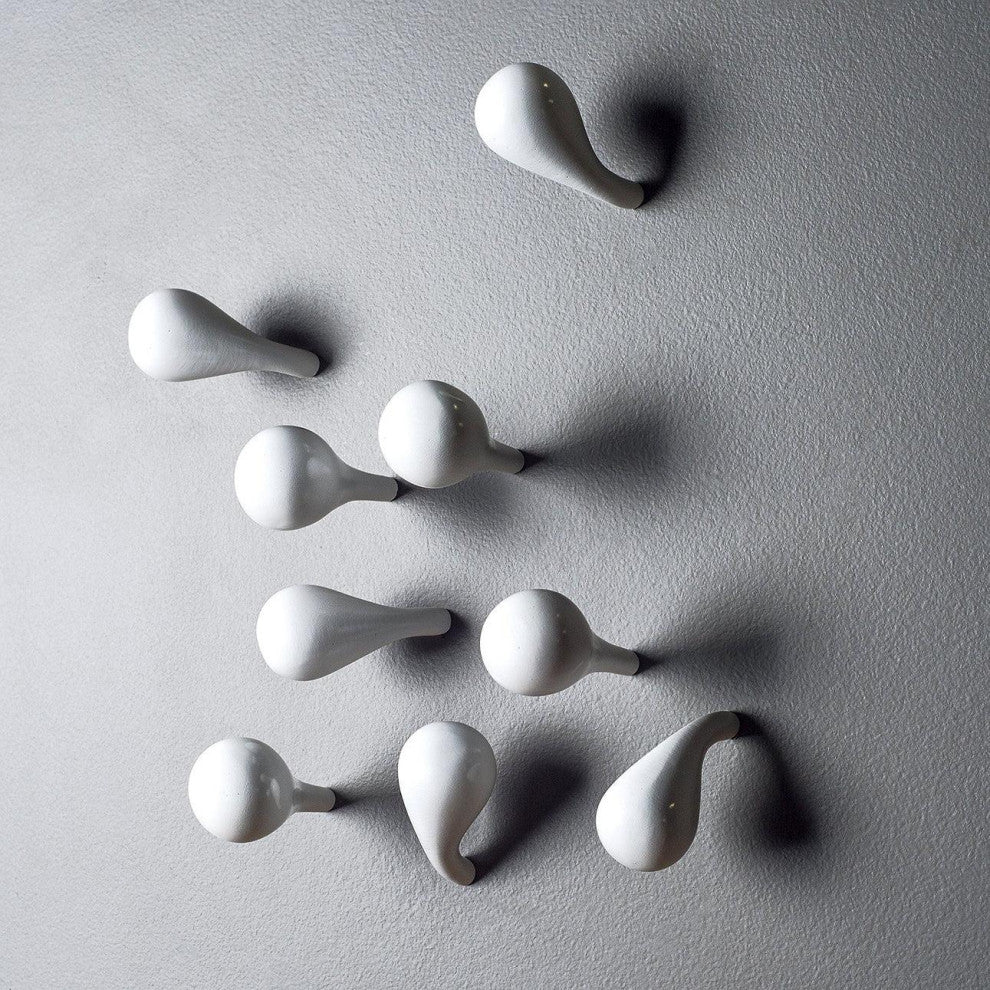 Gloss Bubble 2 in Round Wall Hook Floating Organic Shape Ball Modern, White, Angled