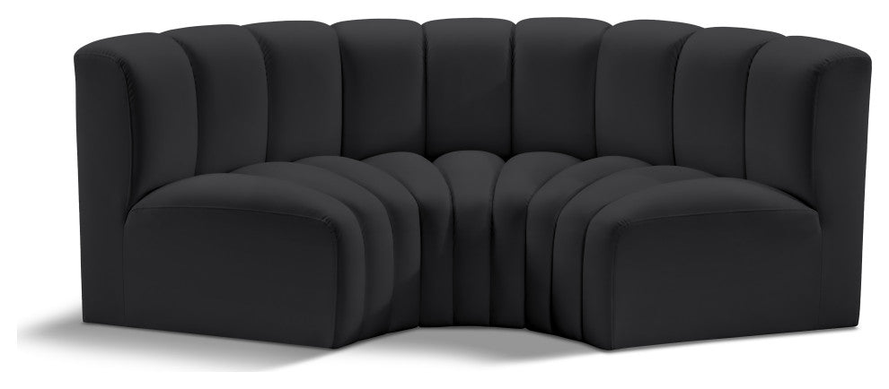Arc Vegan Leather Upholstered 3-Pc. Inward Curved Modular Sectional, Black