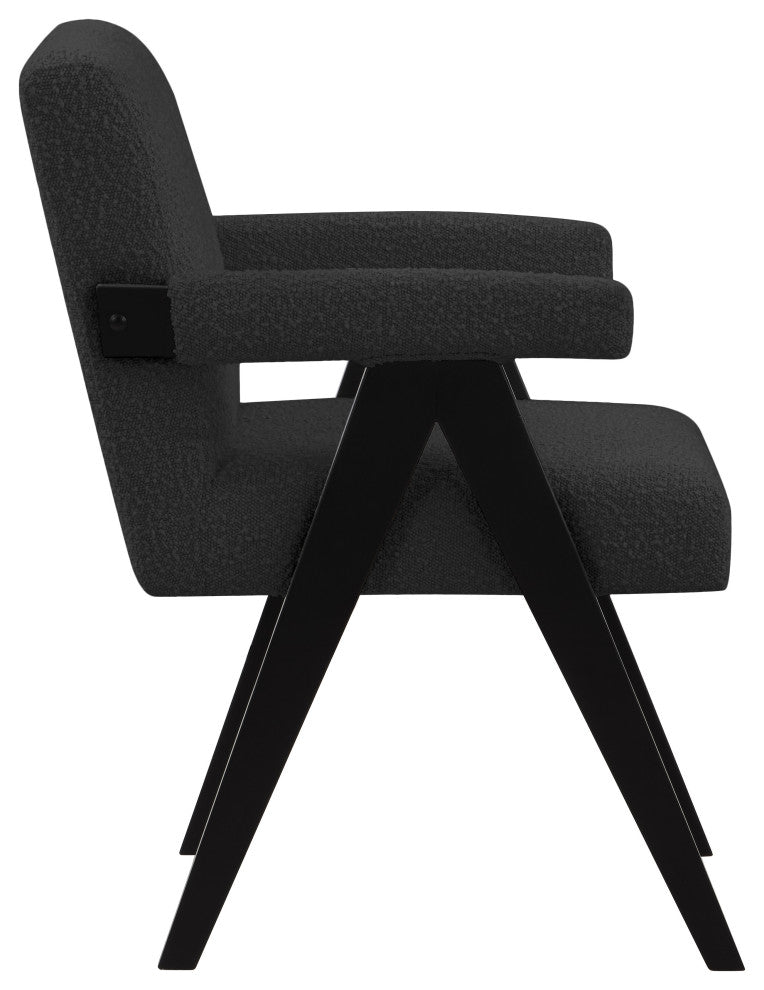Woodloch Boucle Fabric Upholstered Accent Chair, Black, Black Finish