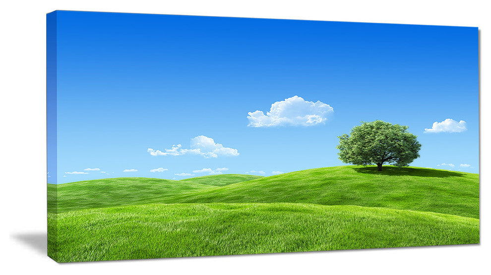 Calm Meadow with Single Tree, Landscape Canvas Art Print, 60"x28"