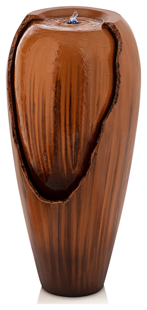33" Tall Water Jar Fountain with LED Light, Brown