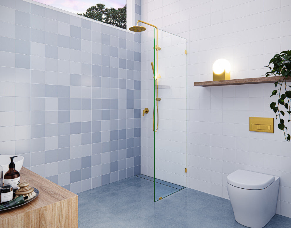 78"x23" Frameless Shower Door Single Fixed Panel, Satin Brass