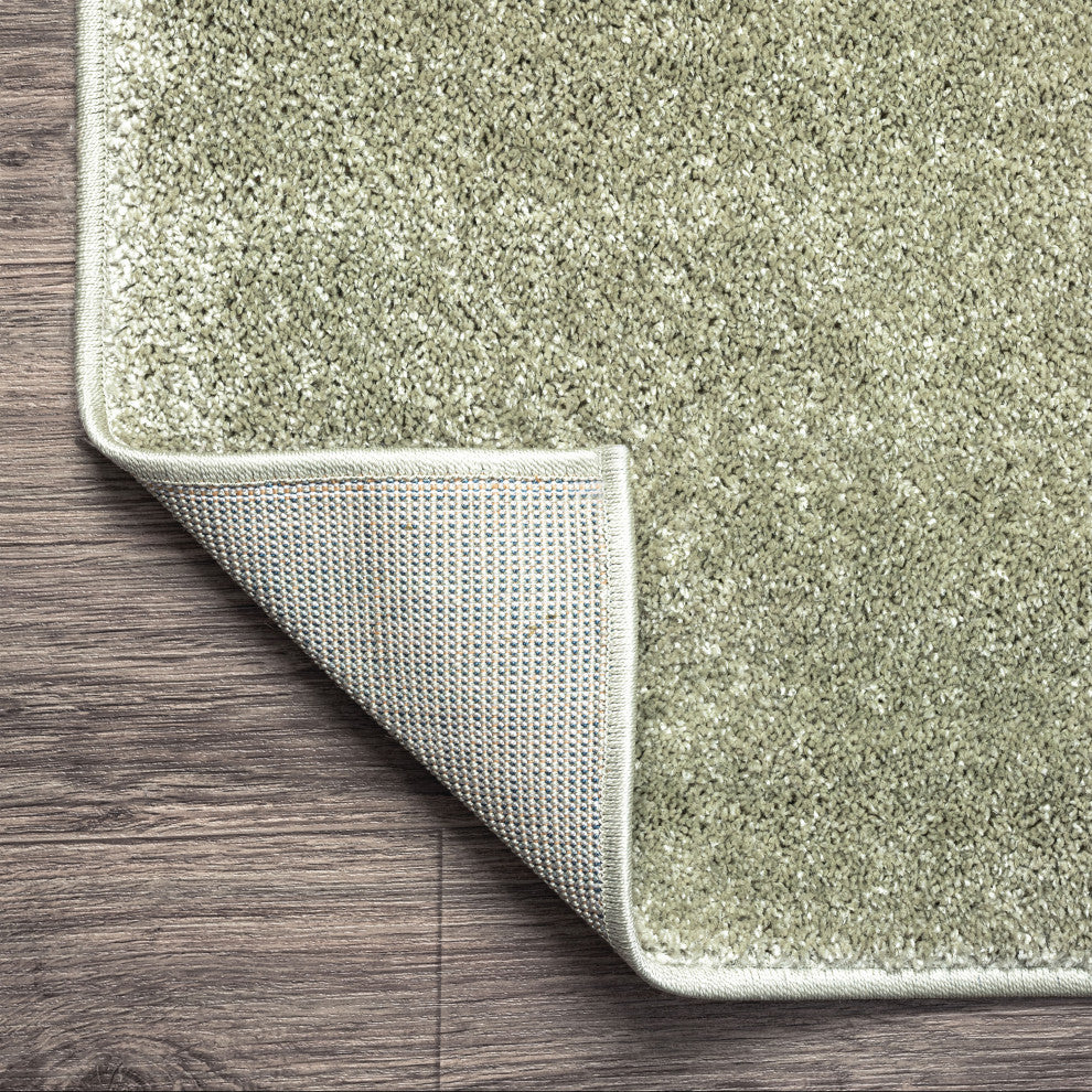 Haze Solid Low-Pile Runner Rug, Green, 9 X 12