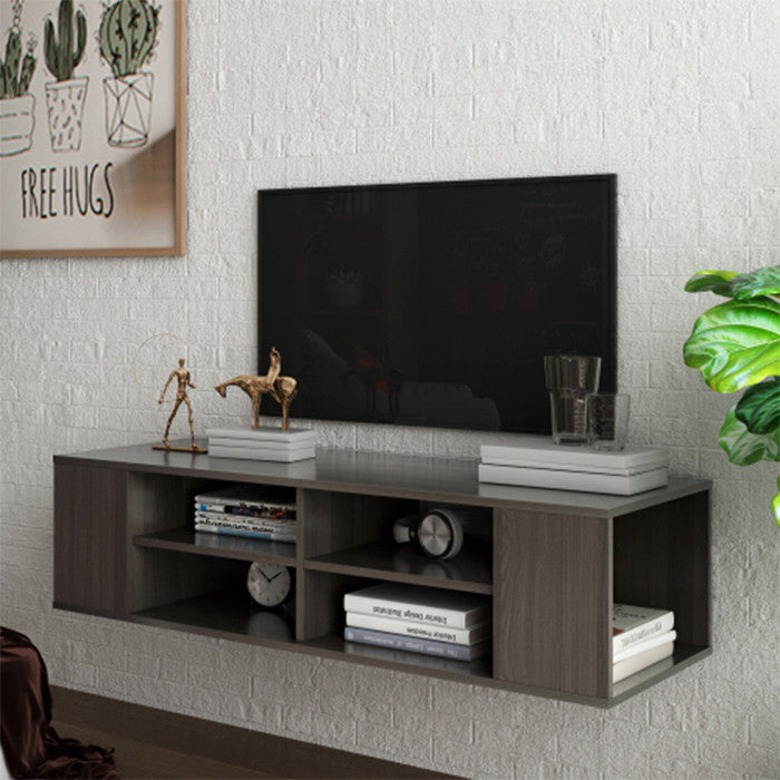 Wall Mounted black OAK floating tv stand height adjustable wooden tv