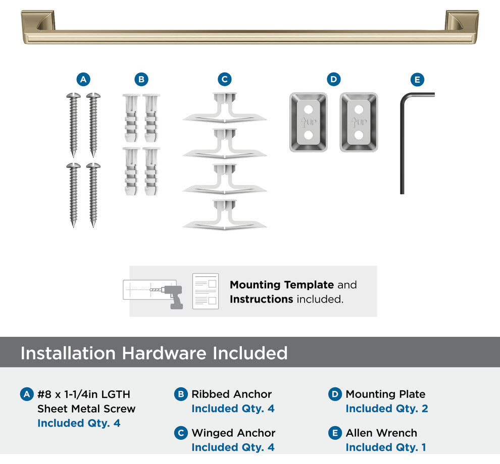 Amerock Mulholland Traditional Towel Bar, Golden Champagne, 24" Center-to-Center