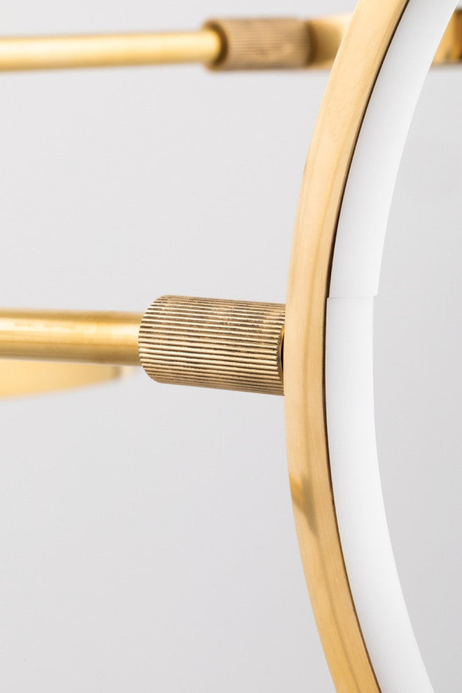 Saturn 6-Light LED Chandelier, Aged Brass, Matte White Glass and Metal Shade