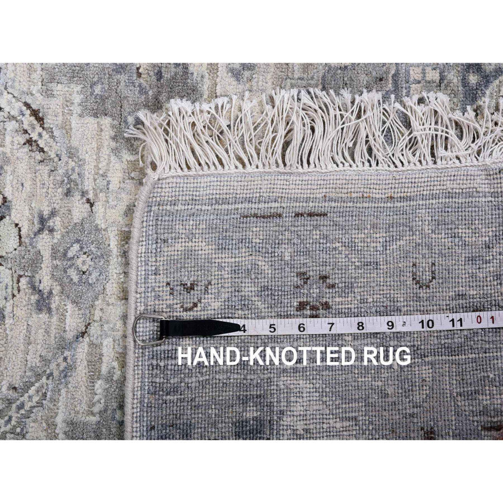 Gray, Pure Silk And Textured Wool Hand Knotted, Oushak Oriental Rug, 3'0" x 5'2"