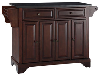 LaFayette Solid Black Granite Top Kitchen Island, Vintage Mahogany Finish